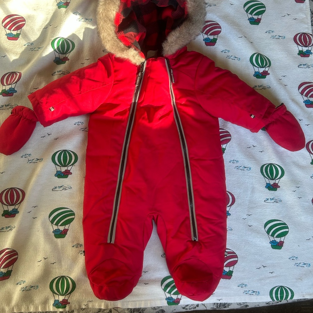 Red Insulated Footie One Piece with Hood